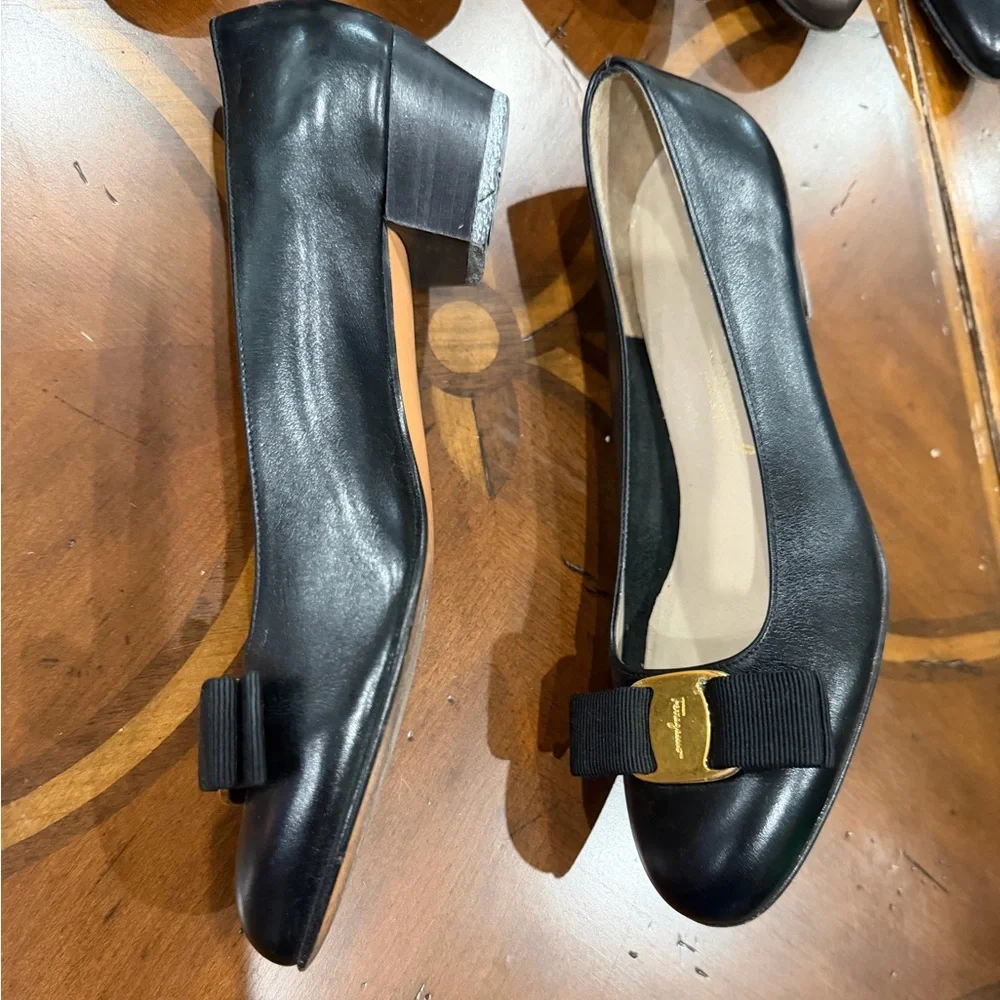 Salvatore Ferragamo Black Flats with Gold‎ Buckle